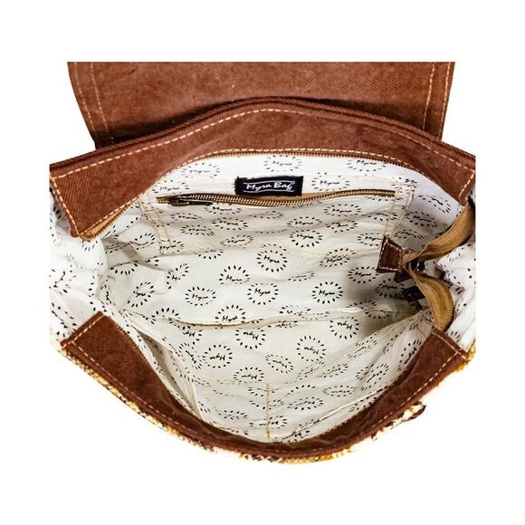 Myra Bag Handmade Ayita Backpack Upcycled Canvas & Cowhide Leather